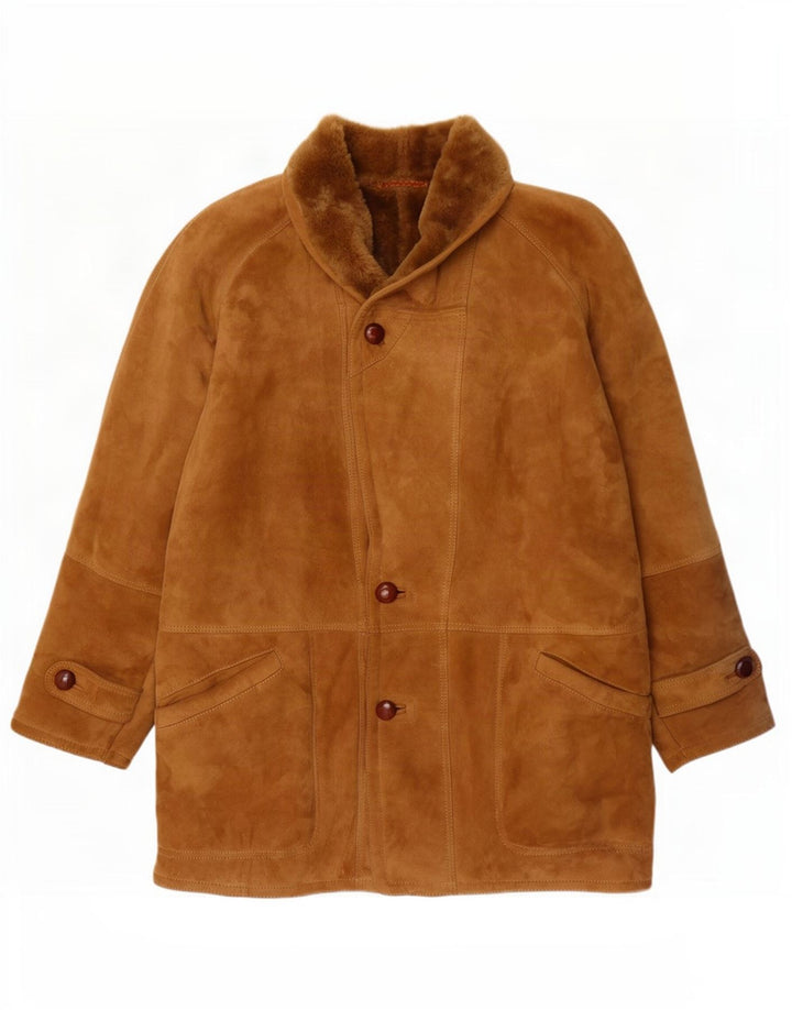 Sobretudo masculino vintage de shearling IT 56 3XL bege