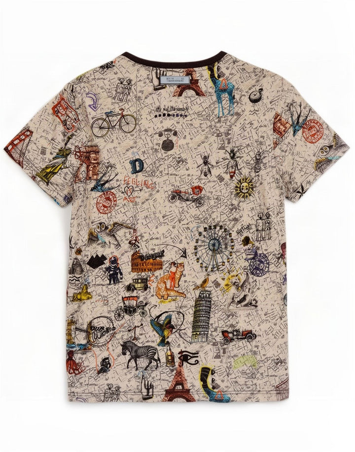 Camiseta gráfica masculina Desigual Top grande de algodão multicolorido