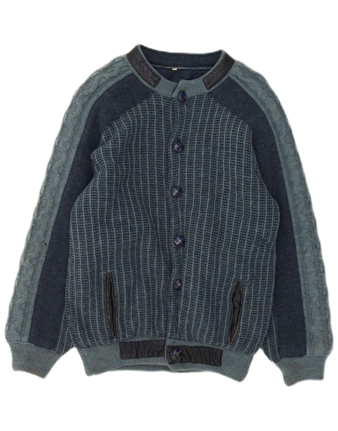 Jaqueta bomber vintage masculina de malha IT 48 acrílico listrado azul marinho médio