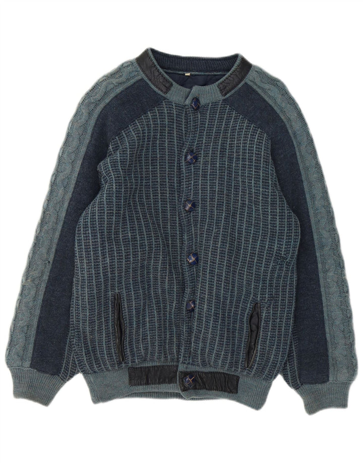 Jaqueta bomber vintage masculina de malha IT 48 acrílico listrado azul marinho médio