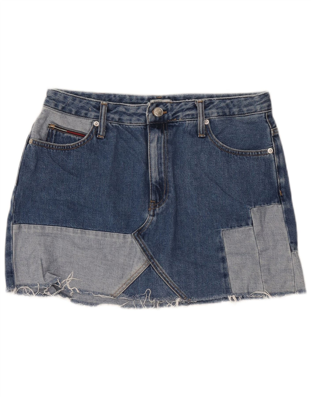 Mini saia jeans feminina Tommy Hilfiger grande W32 azul patchwork algodão