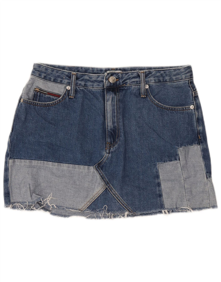 Mini saia jeans feminina Tommy Hilfiger grande W32 azul patchwork algodão