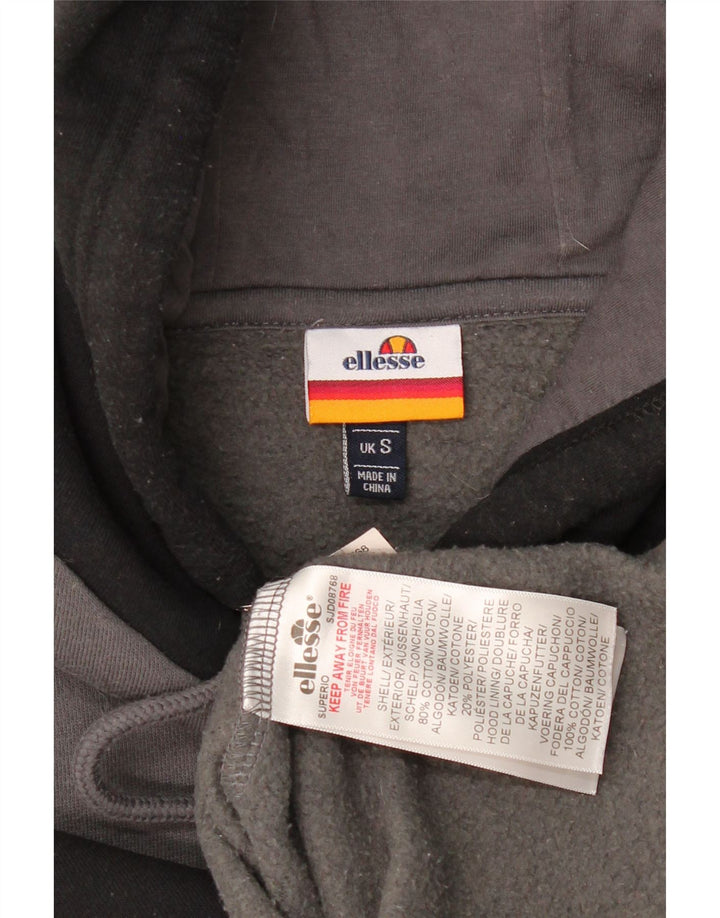 ELLESSE Mens Graphic Hoodie Jumper Small Grey Colourblock Cotton Vintage Ellesse and Second-Hand Ellesse from Messina Hembry 