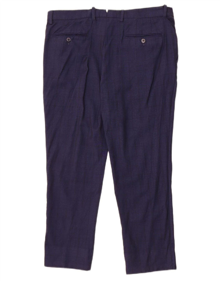 Calça cortada masculina Massimo Dutti UE 44 grande W34 L25 xadrez azul marinho