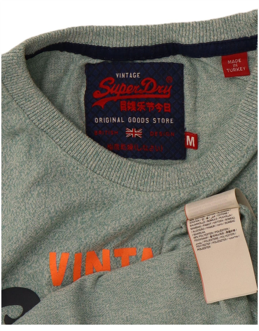 Camiseta masculina gráfica SUPERDRY Top algodão manchado verde médio