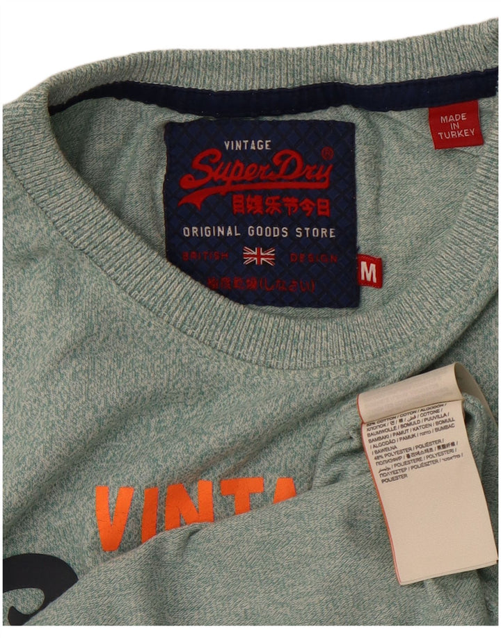 Camiseta masculina gráfica SUPERDRY Top algodão manchado verde médio