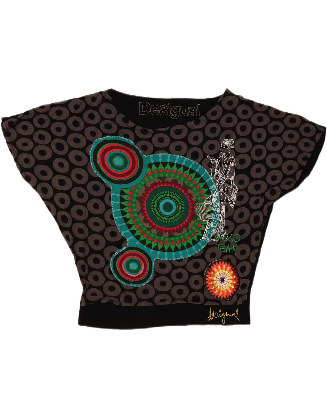 Blusa feminina Desigual com estampa oversized UK 16 grande preta geométrica