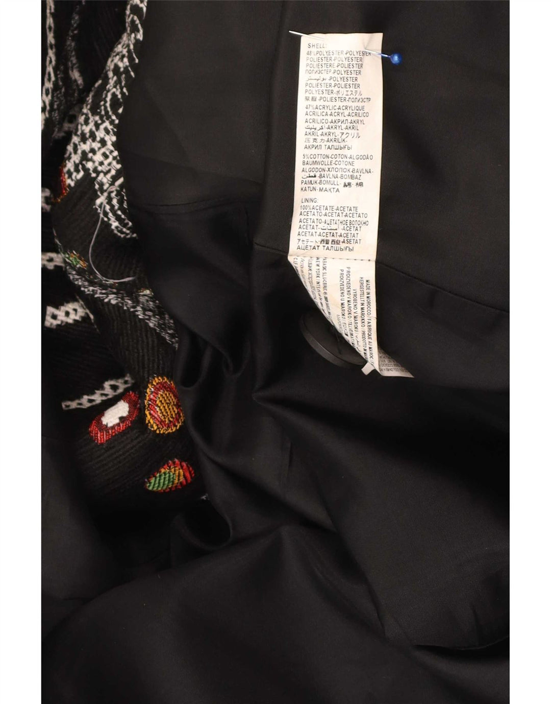 Sobretudo feminino Desigual com padrão abstrato EU 46 XL preto floral poliéster