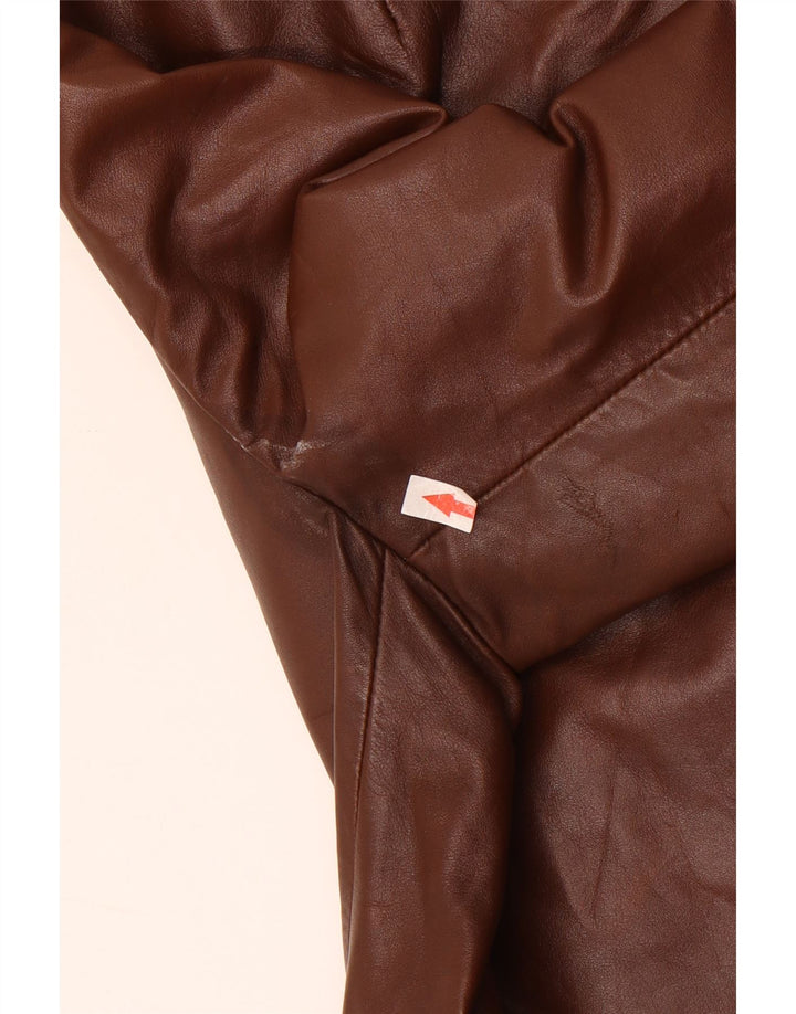 Jaqueta blazer feminina vintage de couro com 3 botões Reino Unido 12 marrom médio