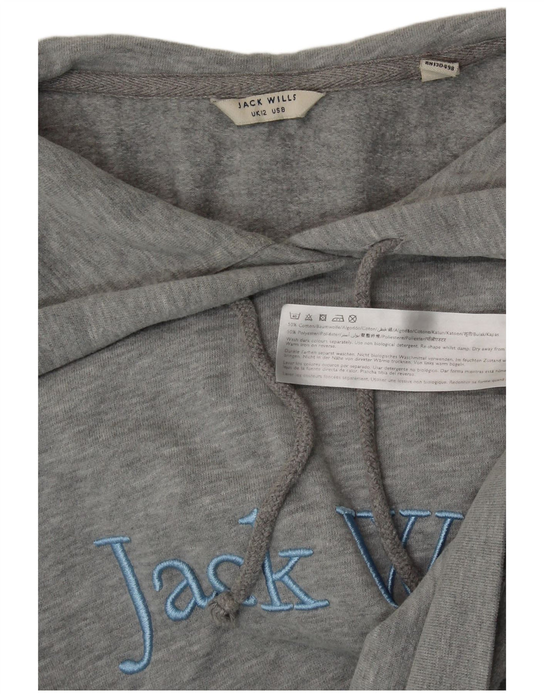 JACK WILLS Suéter feminino com capuz e estampa gráfica UK 12 algodão cinza médio
