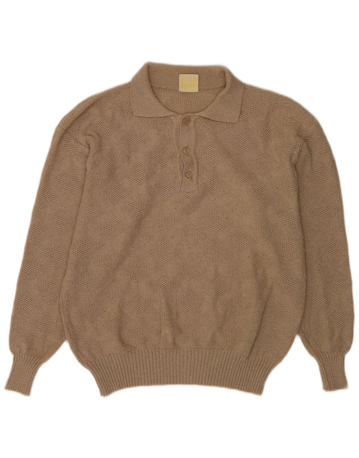 Suéter masculino vintage com gola polo IT 50 médio bege