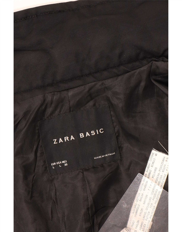 Zara Womens Short Trench Coat UK 14 Grande Algodão Preto