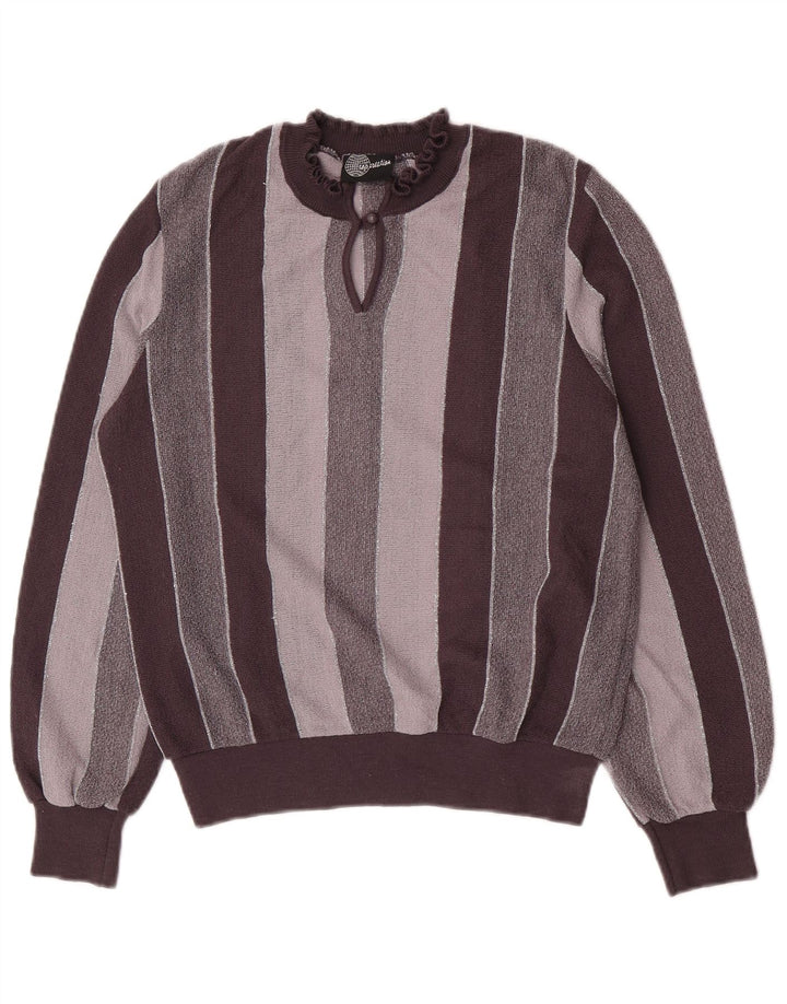 Suéter feminino vintage com gola tartaruga IT 44 Acrílico listrado cinza médio