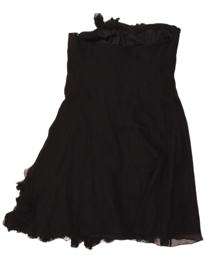 Vestido feminino Coast com babados na frente e sem alças UK 18 XL seda preta