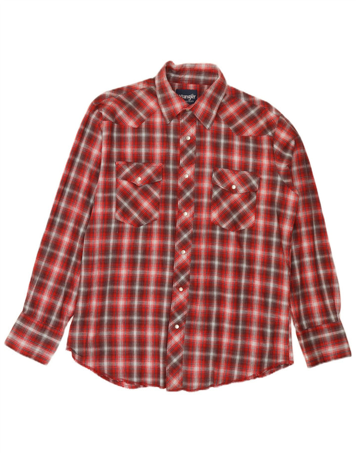 Camisa Wrangler masculina de flanela ocidental grande algodão xadrez vermelho