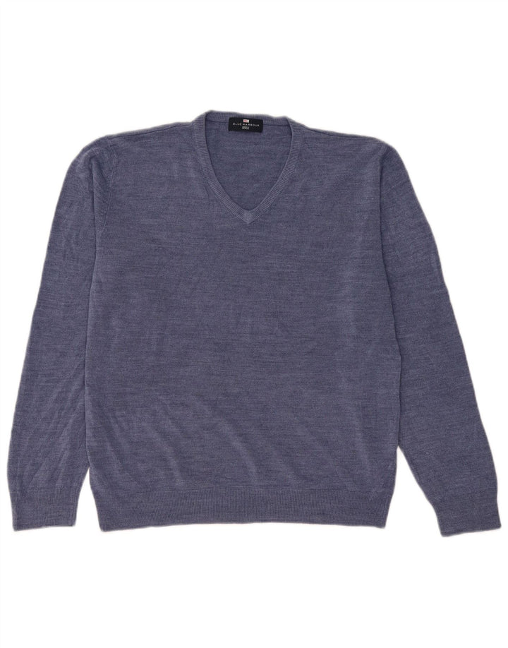 Suéter masculino Marks & Spencer Blue Harbor com decote em V grande acrílico azul