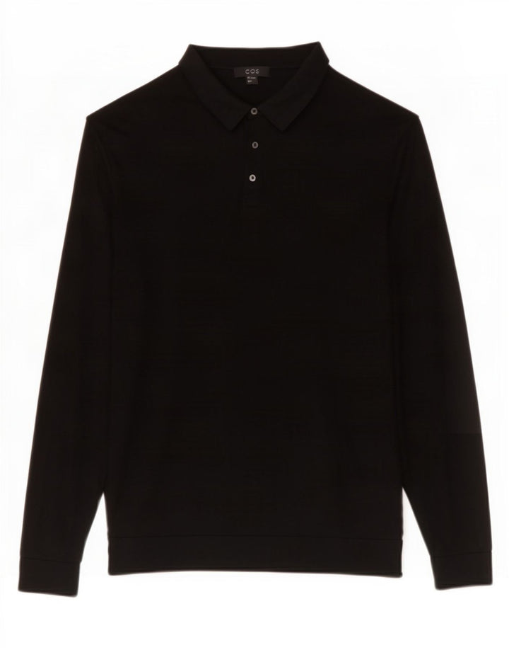 Suéter masculino Cos com gola polo e seda preta grande
