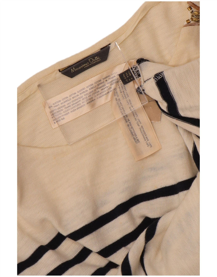 Top feminino Massimo Dutti manga 3/4 Reino Unido 12 algodão listrado branco médio