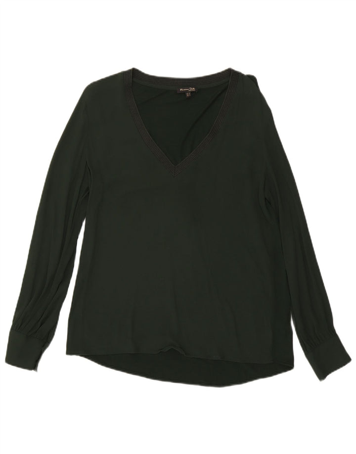 Blusa feminina de manga comprida Massimo Dutti UK 14 viscose verde médio