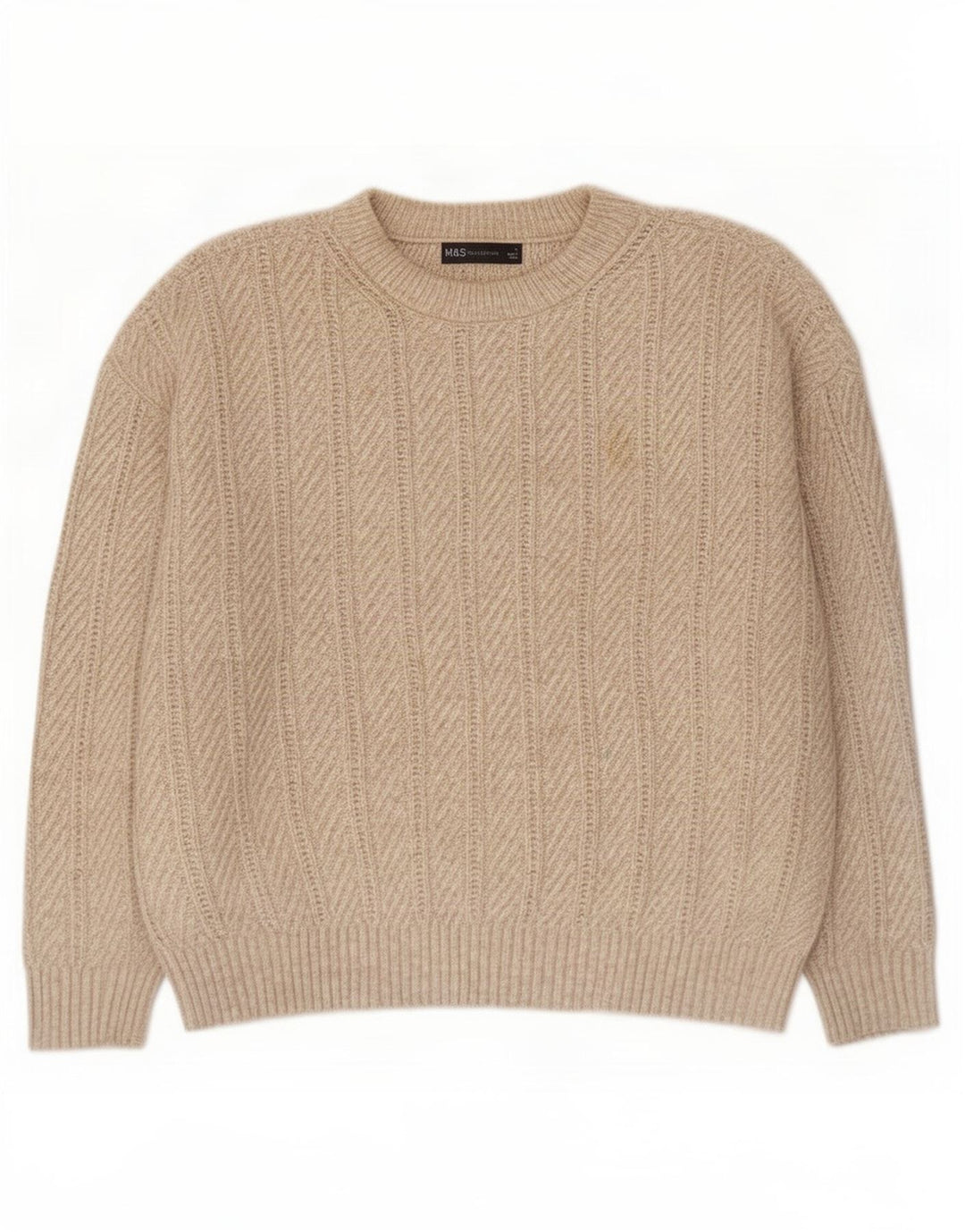 Suéter feminino Marks & Spencer com gola redonda, Reino Unido 16, grande, bege, poliéster