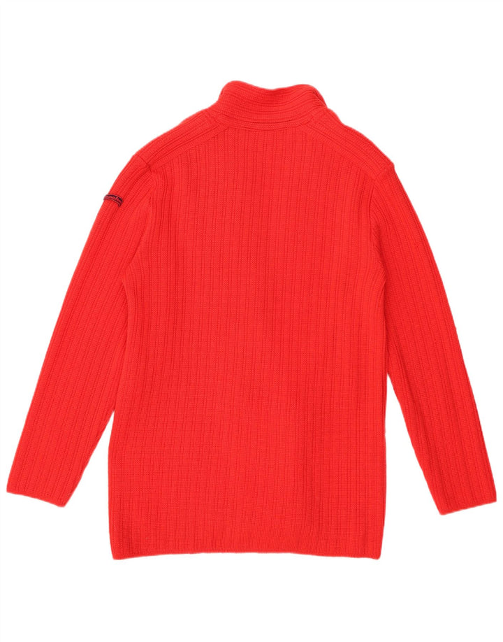 Suéter cardigã feminino vintage US 6 lã virgem vermelha média