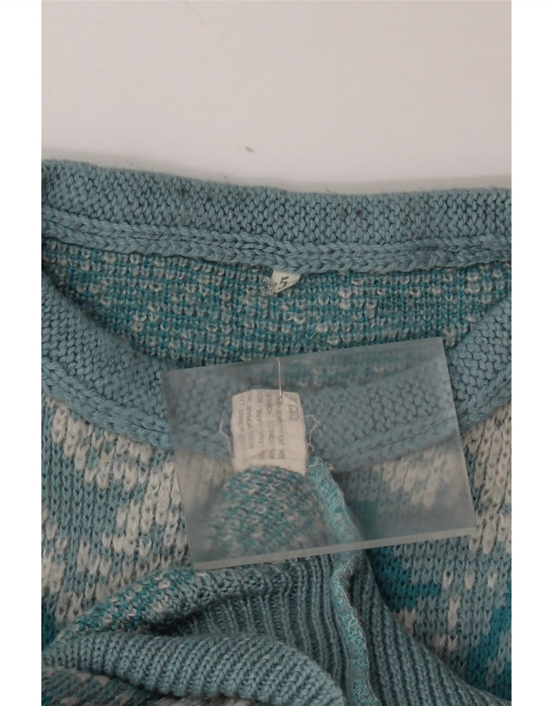 Suéter feminino vintage com estampa abstrata, gola redonda, Reino Unido 16, grande, azul