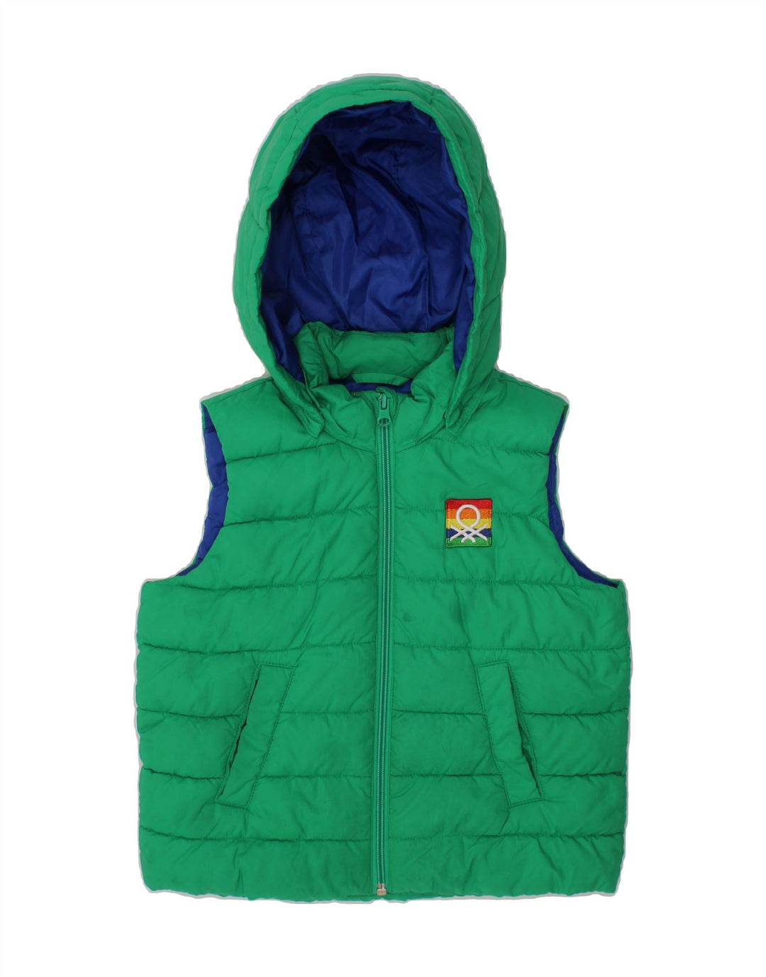 BENETTON Boys Hooded Padded Gilet 3-4 Years Green Polyester Vintage Benetton and Second-Hand Benetton from Messina Hembry 