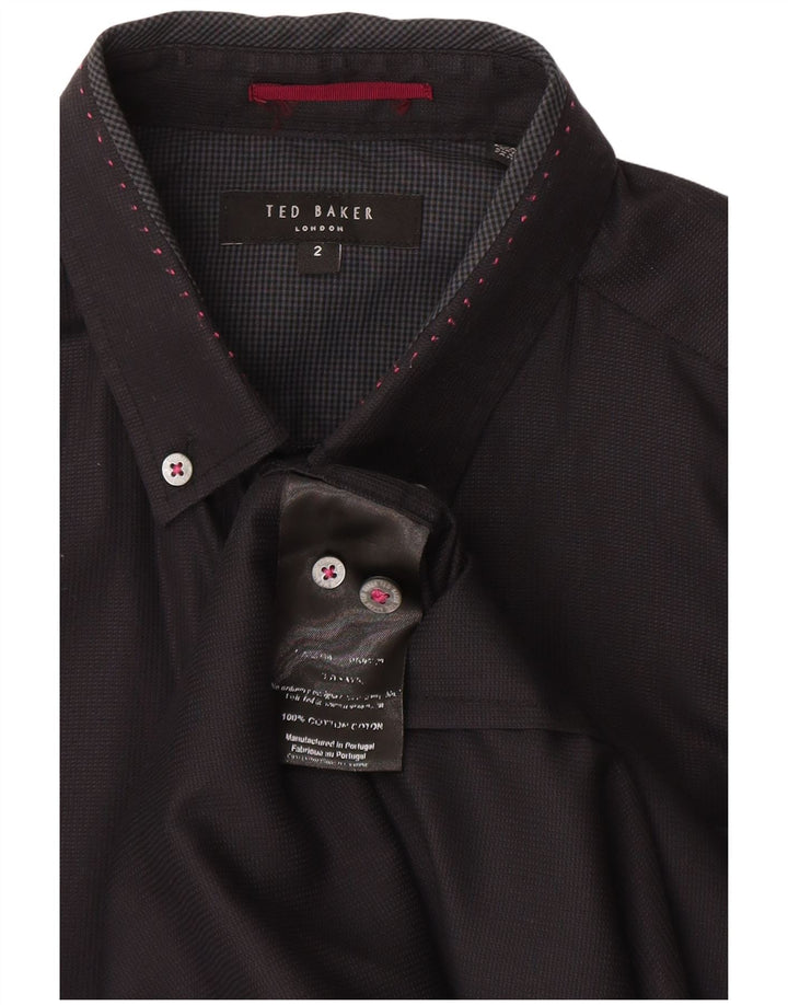 Camisa masculina Ted Baker tamanho 2 pequeno algodão azul marinho