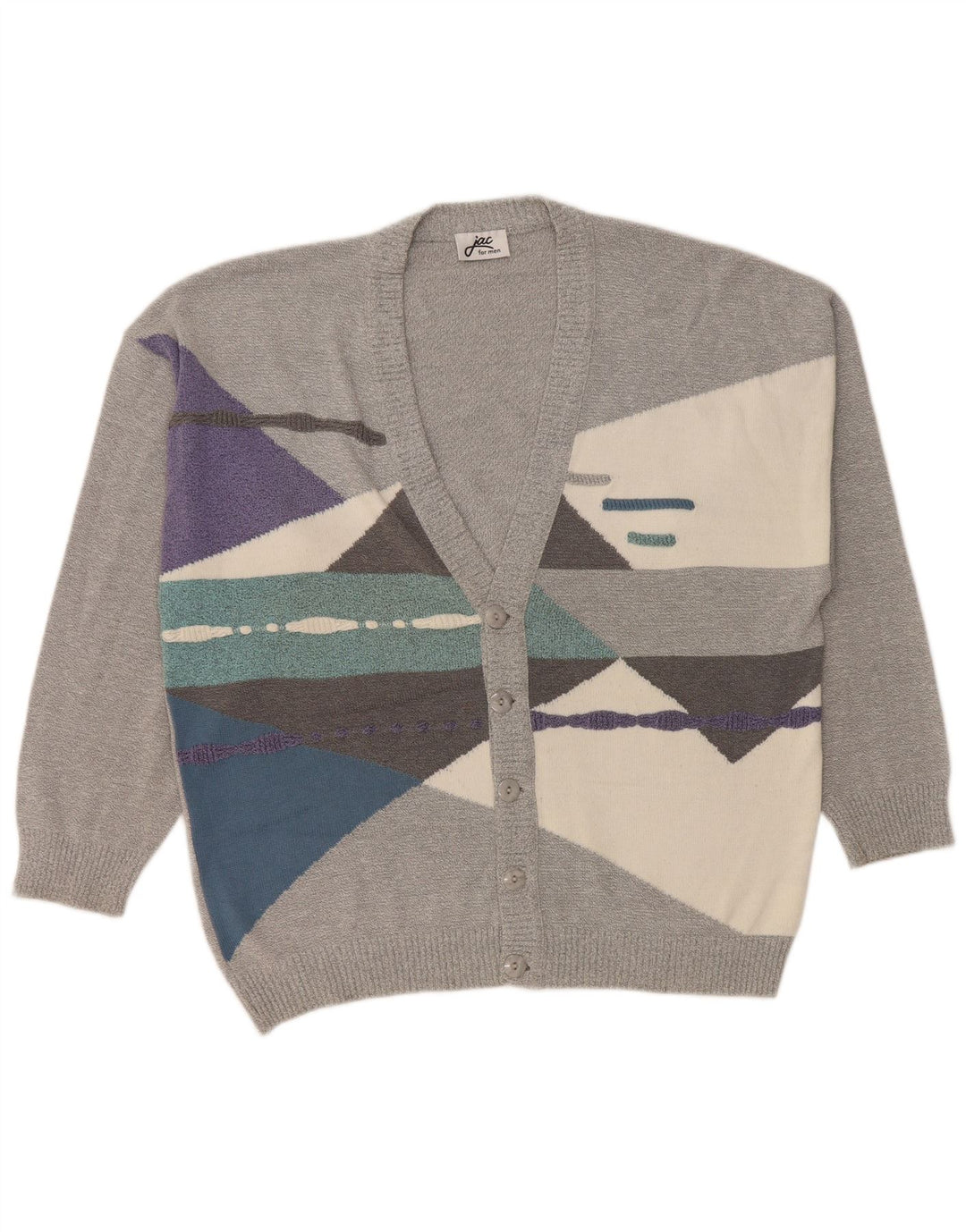 Suéter cardigã masculino JAC IT 52 grande algodão colorblock cinza