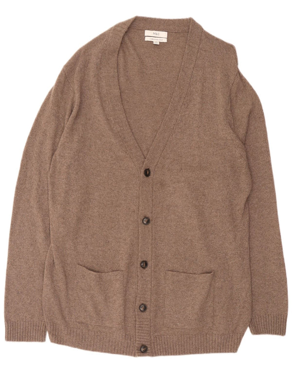 Suéter cardigã masculino Marks & Spencer 2XL lã manchada marrom