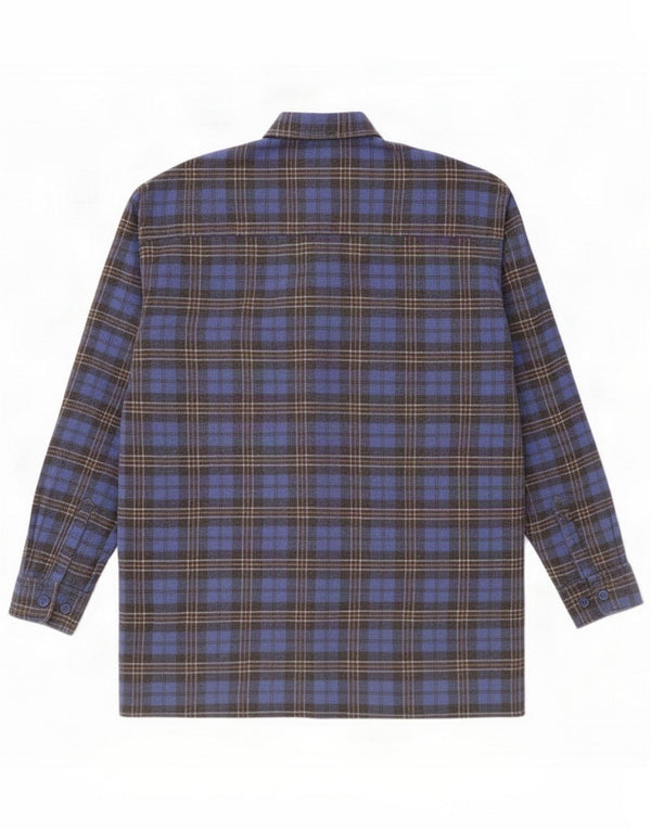 Camisa de flanela masculina vintage grande algodão xadrez azul