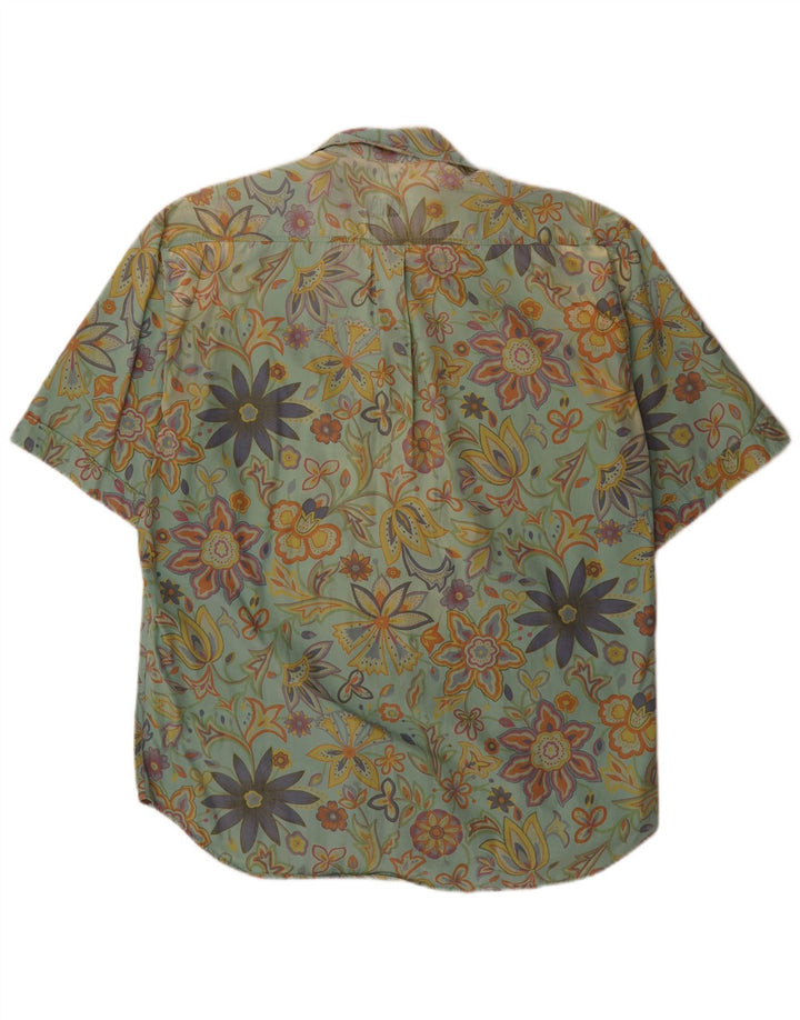 Belfe Camisa masculina de manga curta verde médio floral