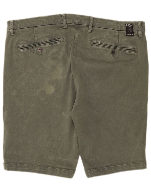 Replay Mens Chino Shorts W38 XL Verde Algodão