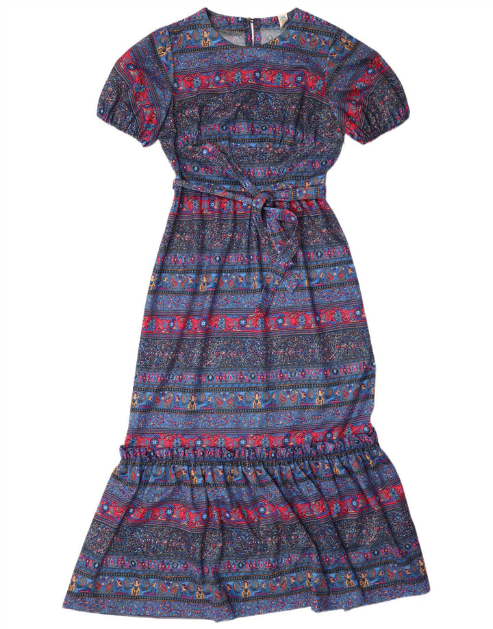 Vestido maxi feminino VINTAGE Reino Unido 12 Paisley médio multicolorido