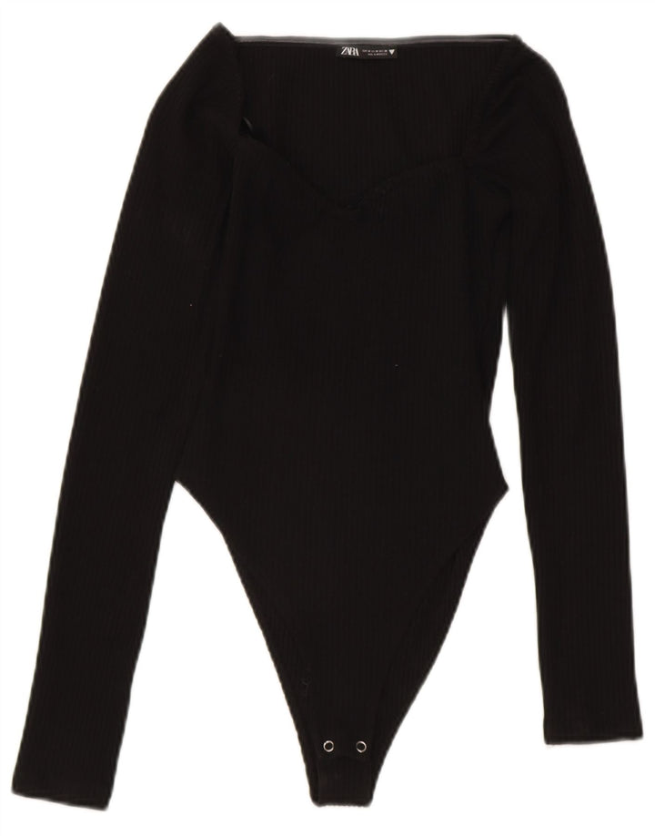 Body feminino de manga comprida ZARA UK 12 algodão preto médio