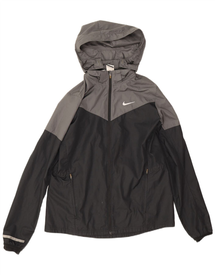 Jaqueta de chuva com capuz feminina Nike UK 16 grande cinza colorblock poliéster