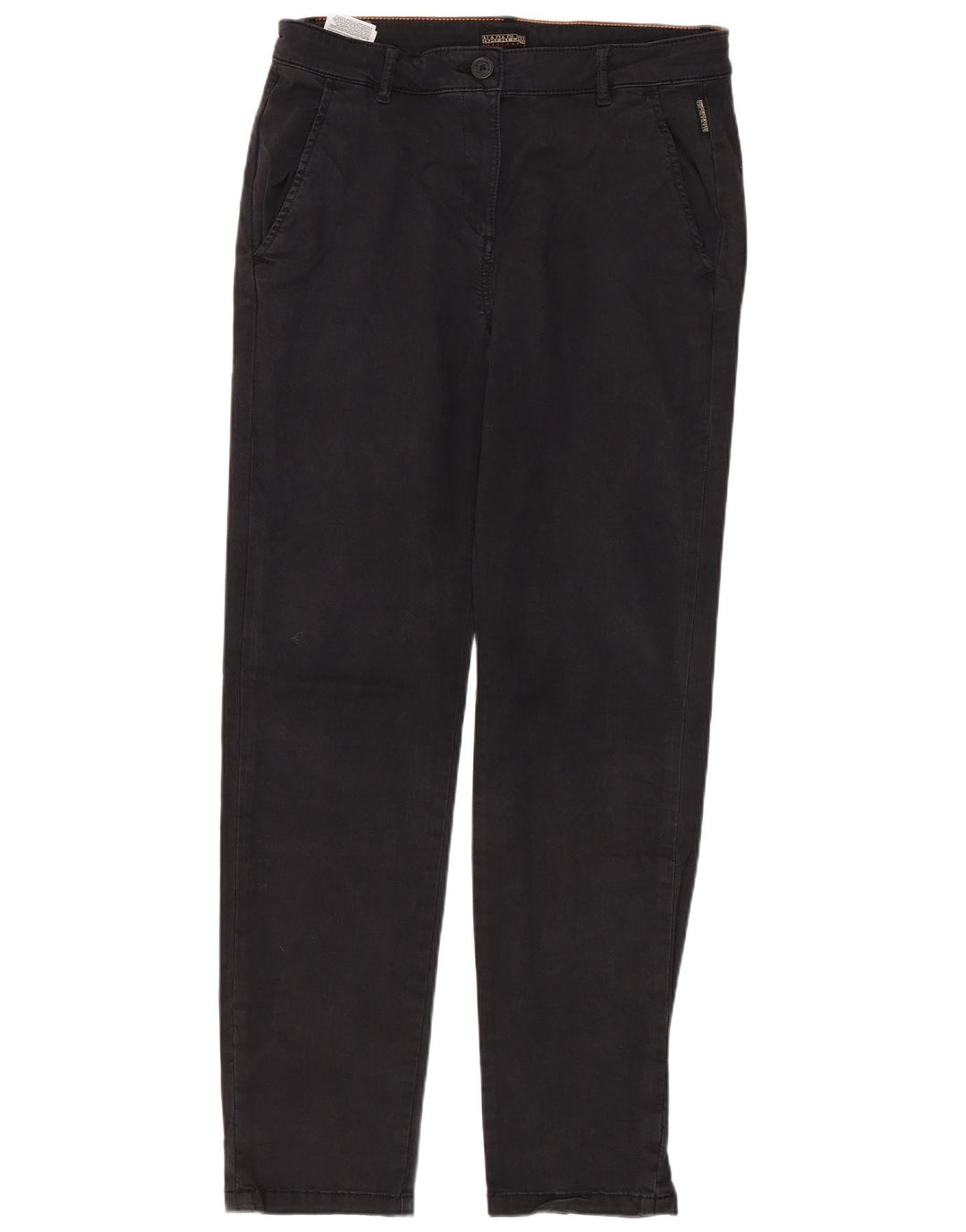 Calça chino feminina NAPAPIJRI geográfica reta W28 L29 algodão preto