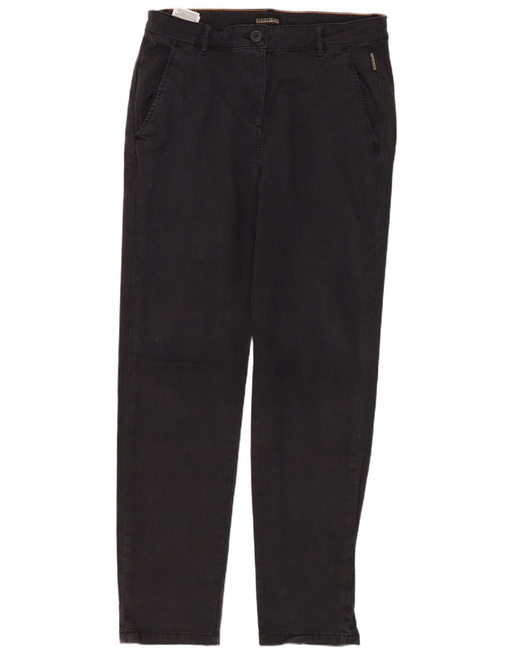 Calça chino feminina NAPAPIJRI geográfica reta W28 L29 algodão preto