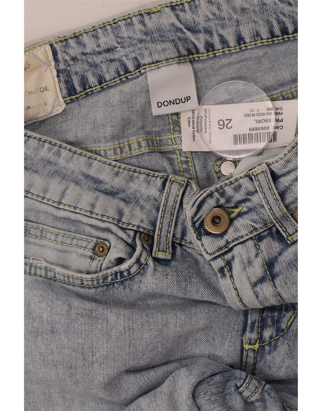 Dondup Jeans feminino cortado desgastado W26 L23 algodão azul
