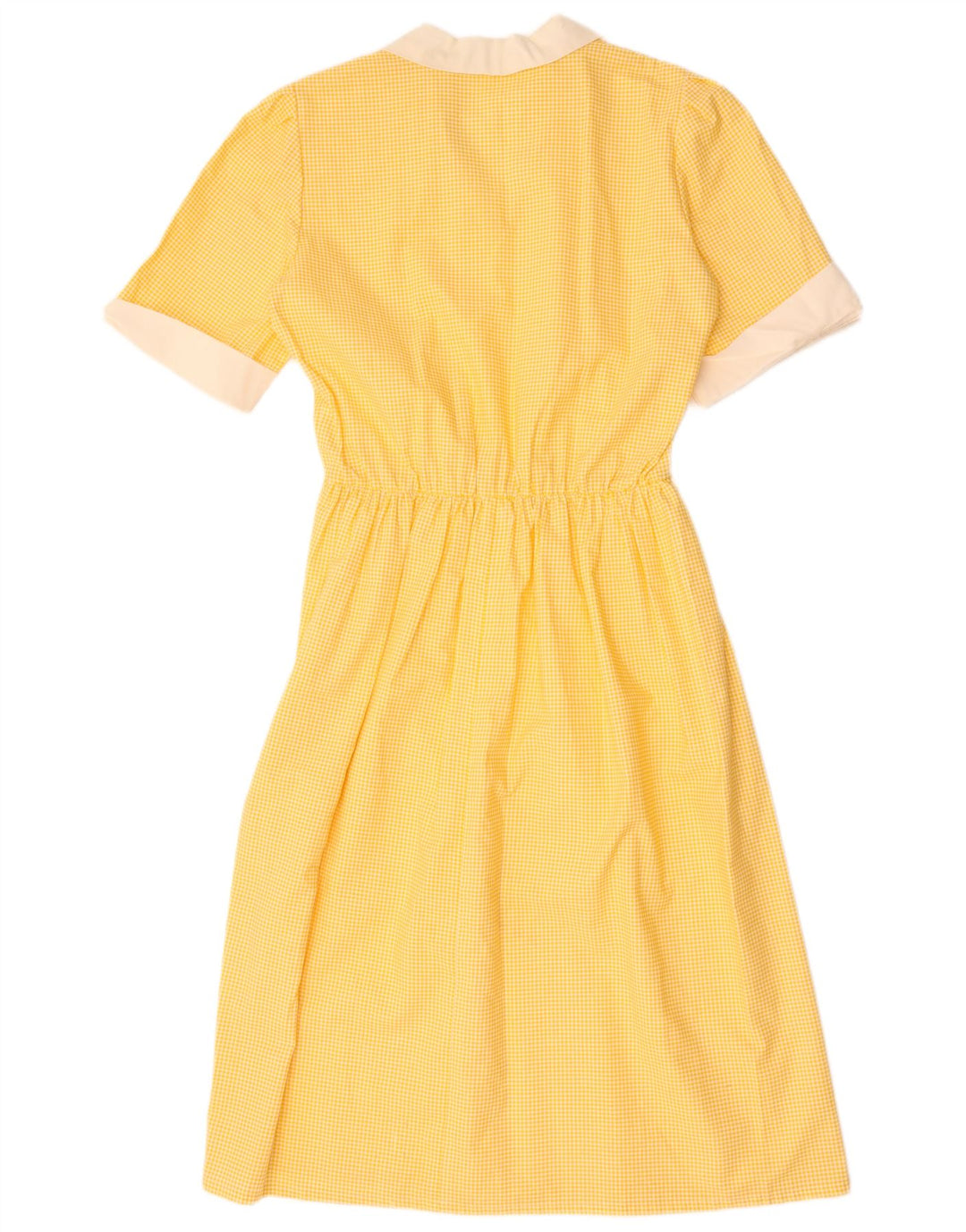 Vestido vintage feminino linha A UK 12 médio amarelo guingão