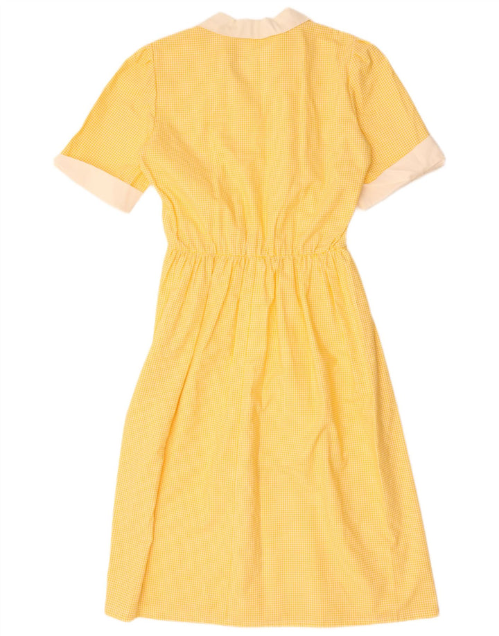 Vestido vintage feminino linha A UK 12 médio amarelo guingão
