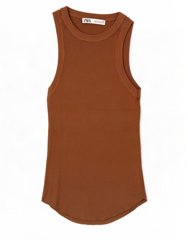 Colete feminino Zara UK 14 grande viscose marrom