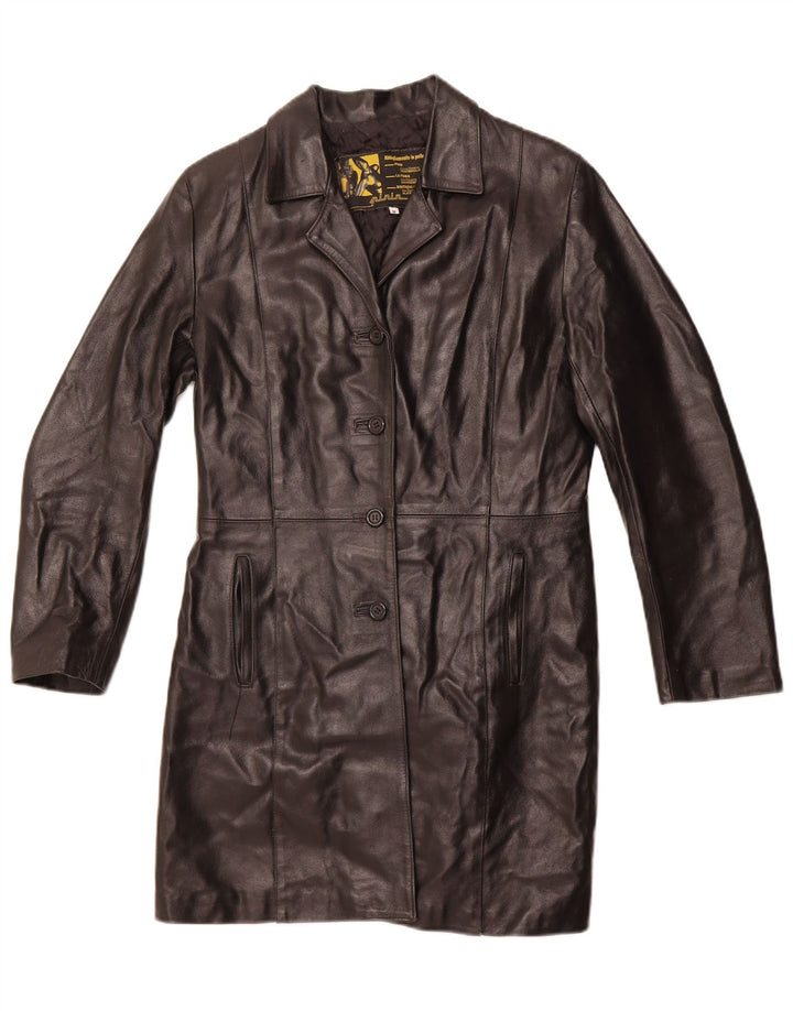 Casaco de couro feminino VINTAGE UK 14 couro preto médio