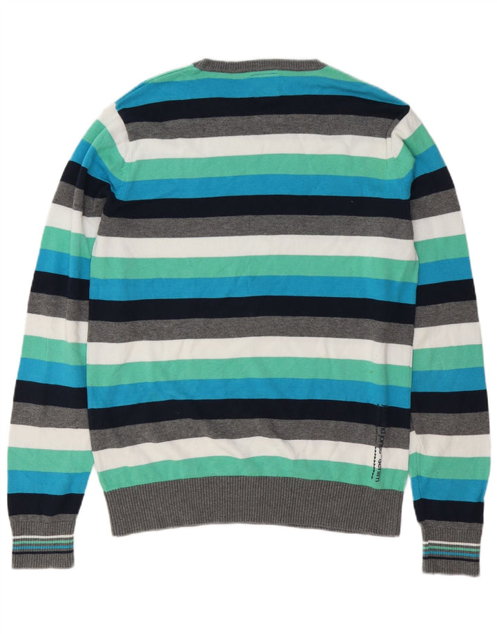 Jack & Jones Suéter masculino com gola redonda, grande listrado multicolorido
