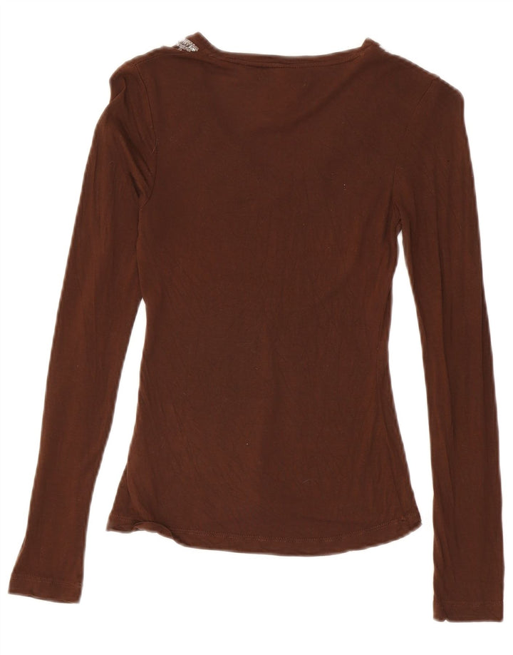 Blusa feminina Zara UK 8 pequena viscose marrom