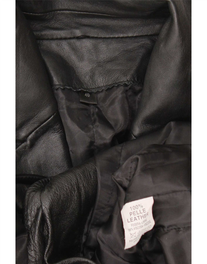 Casaco de couro feminino vintage IT 48 XL preto