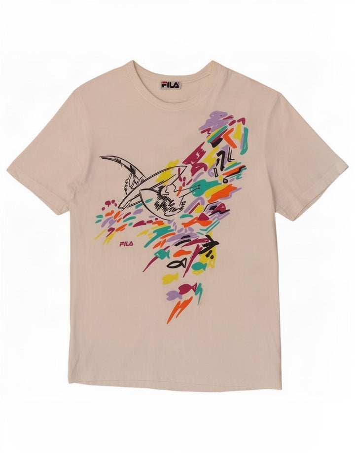 Fila Mens Graphic T-Shirt Top Pequeno Branco