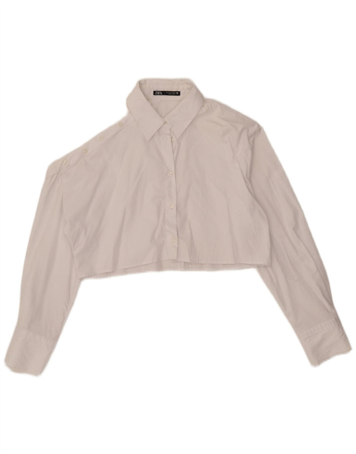 Zara Blusa feminina oversized cropped Reino Unido 10 algodão branco pequeno