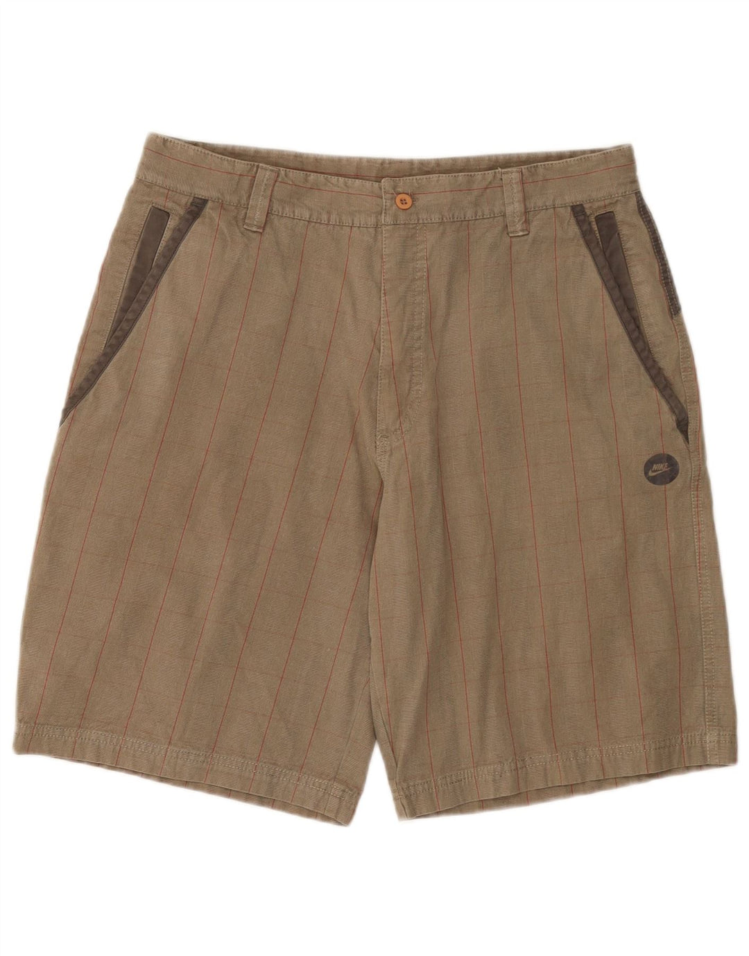Nike Mens Cargo Shorts Médio W32 Bege Check Algodão