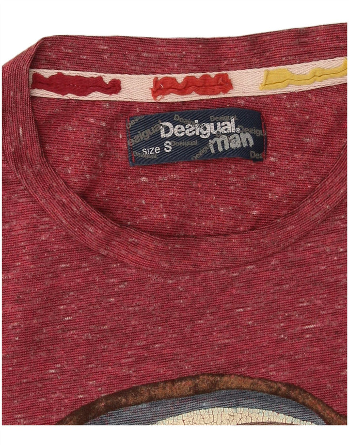 Desigual Camiseta masculina gráfica top pequeno marrom manchado
